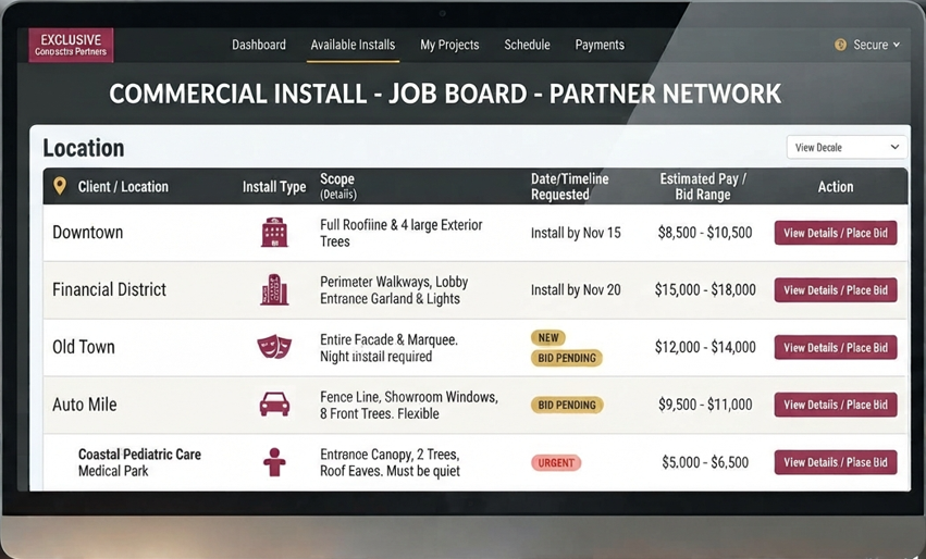 Commercial holiday lighting job board